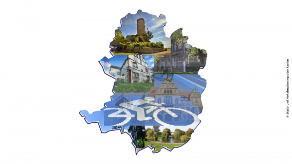 Karte mit verschiedenen Motiven zum Radverkehrskonzept Bielefeld